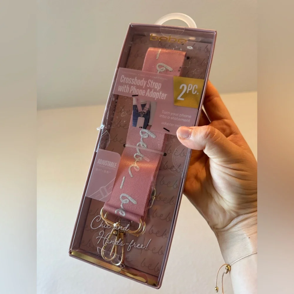 3/$15 bebe Pink Crossbody Phone Strap with Gold Hardware
